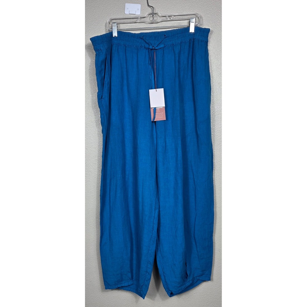 Poetry NWT 100% Linen Pull-On Tapered Pants Deep Marine US 16